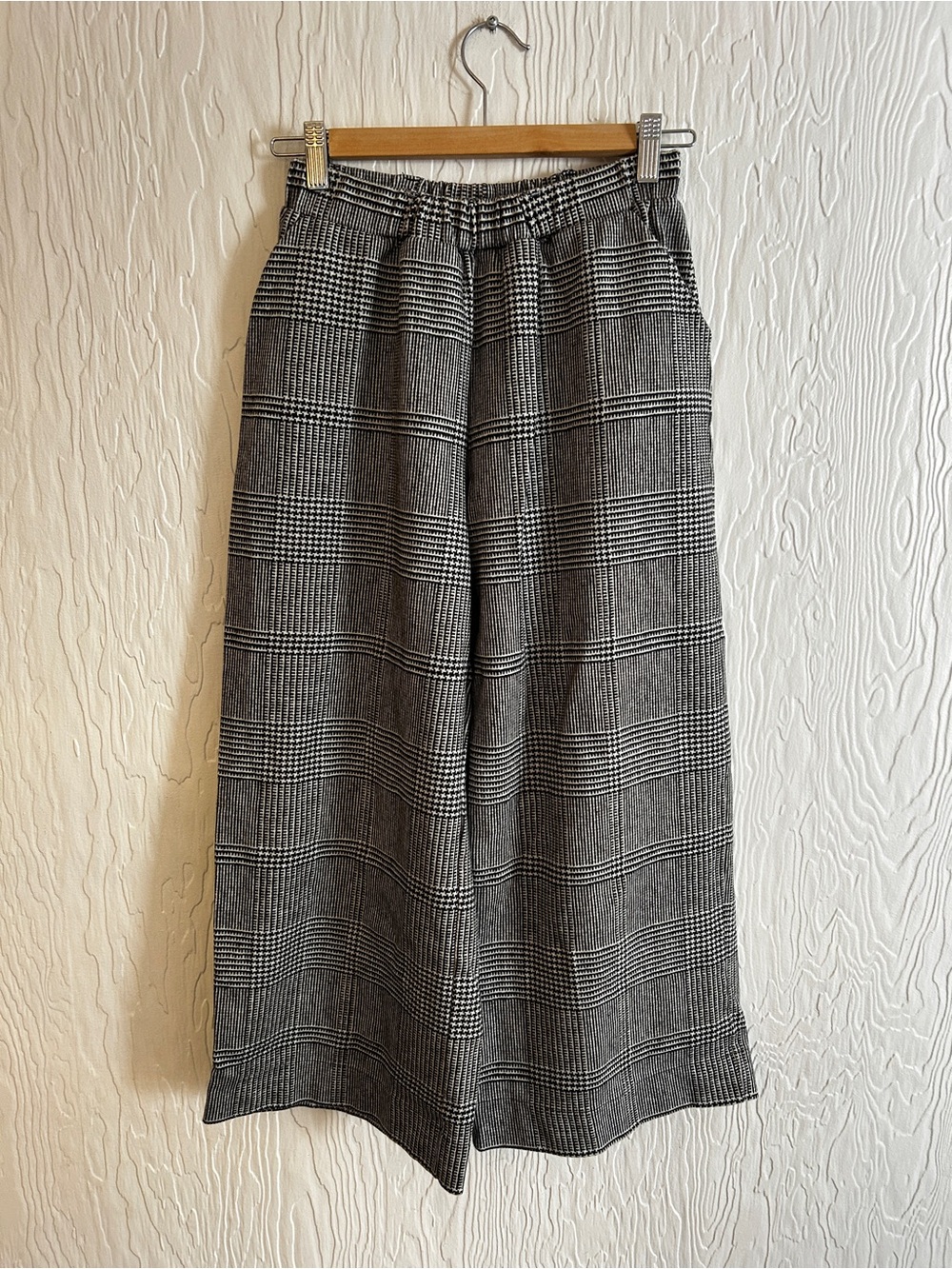 RAGNO Wide Leg Pull On Plaid Pants Black White Medium Career Corporate